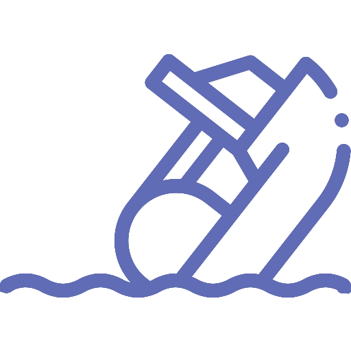 Line-art icon of a boat sinking in water, a visual metaphor often associated with a car accident lawyer.