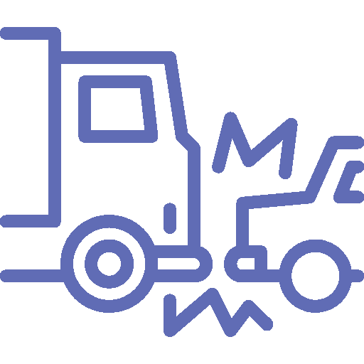 Line art icon of a car accident lawyer representing a truck colliding with a car.