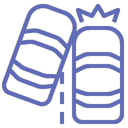 Line art icon of a car accident lawyer symbol showing two cars colliding.