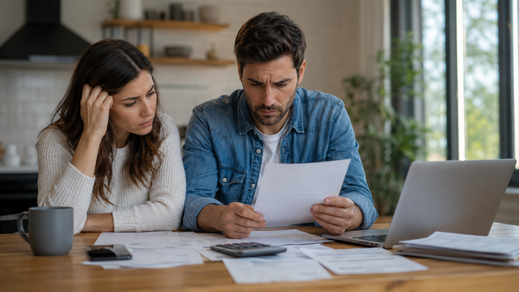 Couple reviewing home closing paperwork