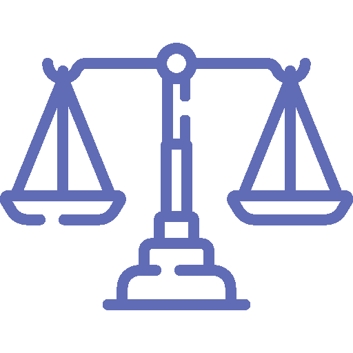 Line drawing of a balanced scale of justice representing a civil litigation attorney.