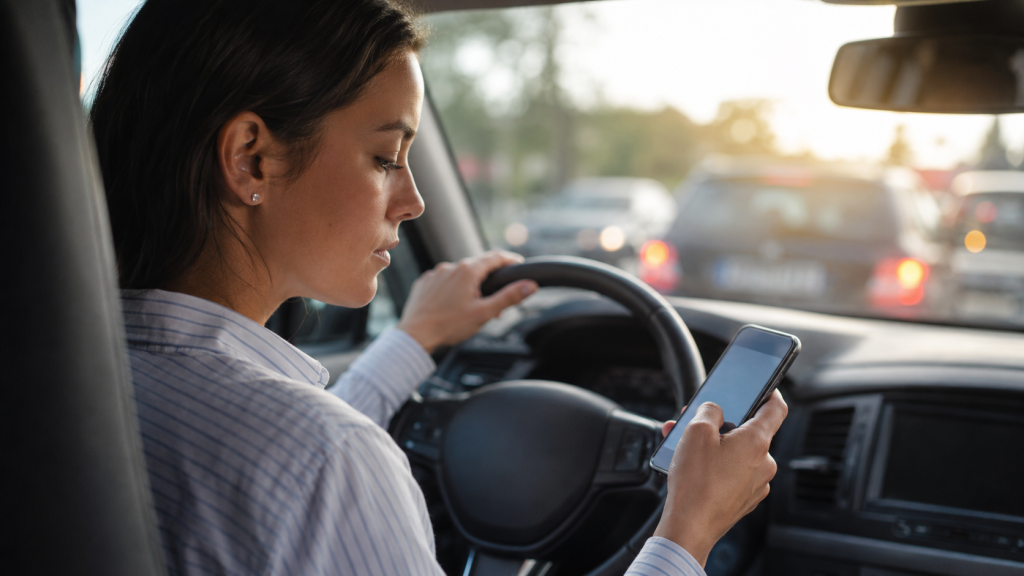 Woman texting while driving
