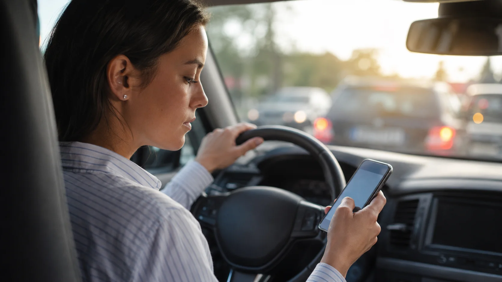 Woman texting while driving