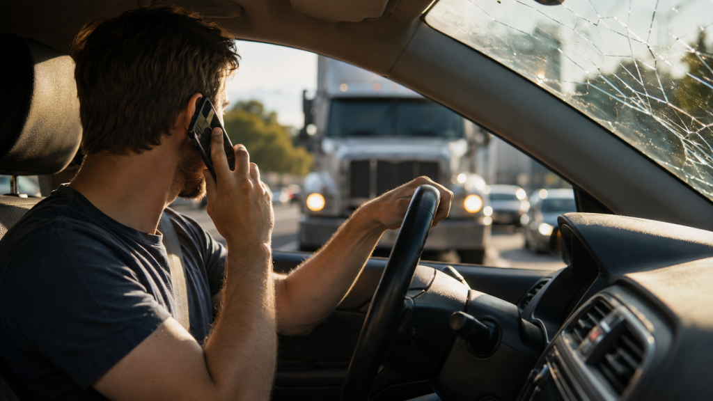 Driver talking on a phone while driving