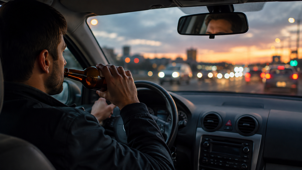 Driver drinking from a bottle while behind the wheel