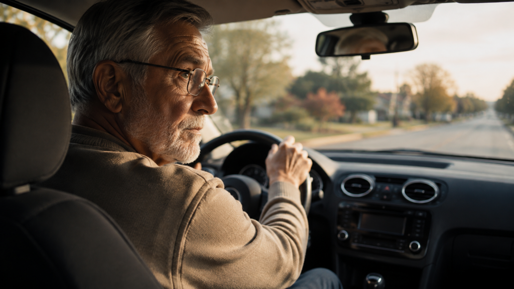 Older man driving a car