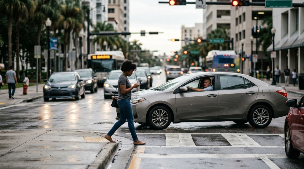 Car collision in a busy city intersection