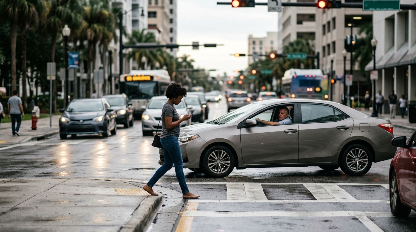 Car collision in a busy city intersection