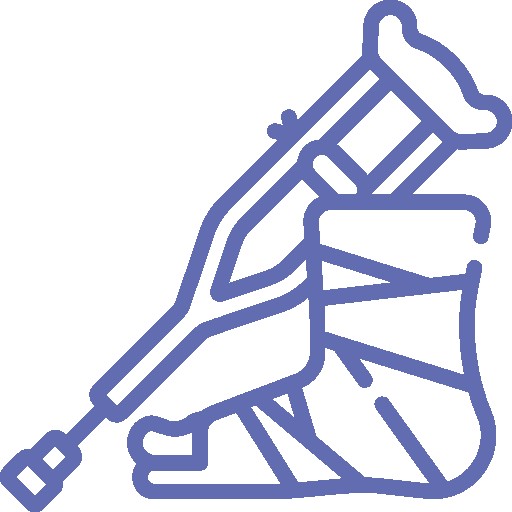 A crutch leaning against a foot and ankle in a cast.