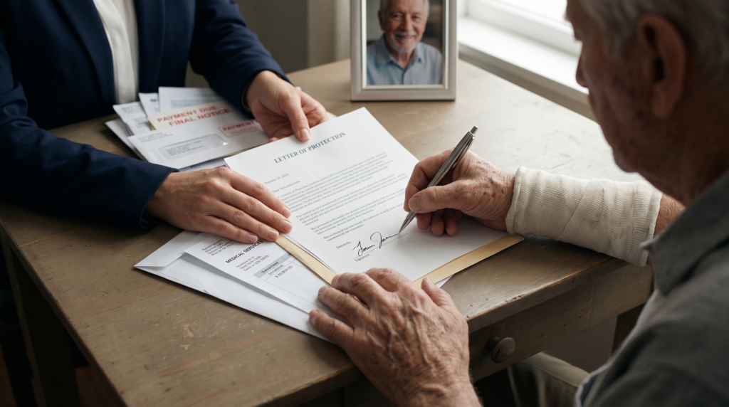 Client signing a letter of protection document