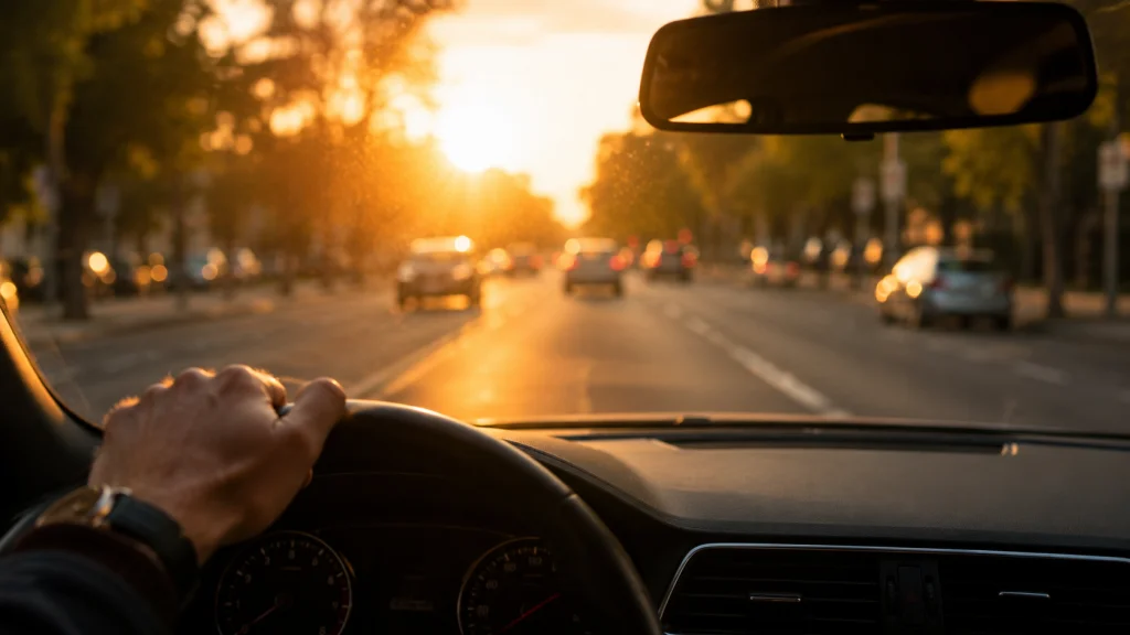 Driver facing sun glare through the windshield
